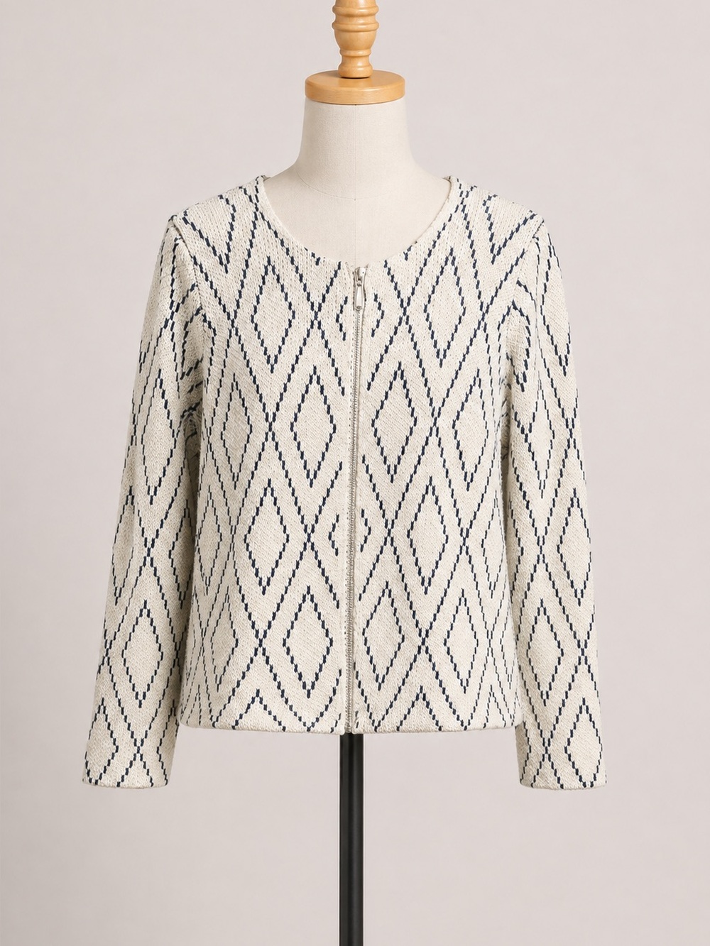 NorthStyle Geometric Cardigan Zipup Jacket White Cottagecore 90s Y2K Vibes Med